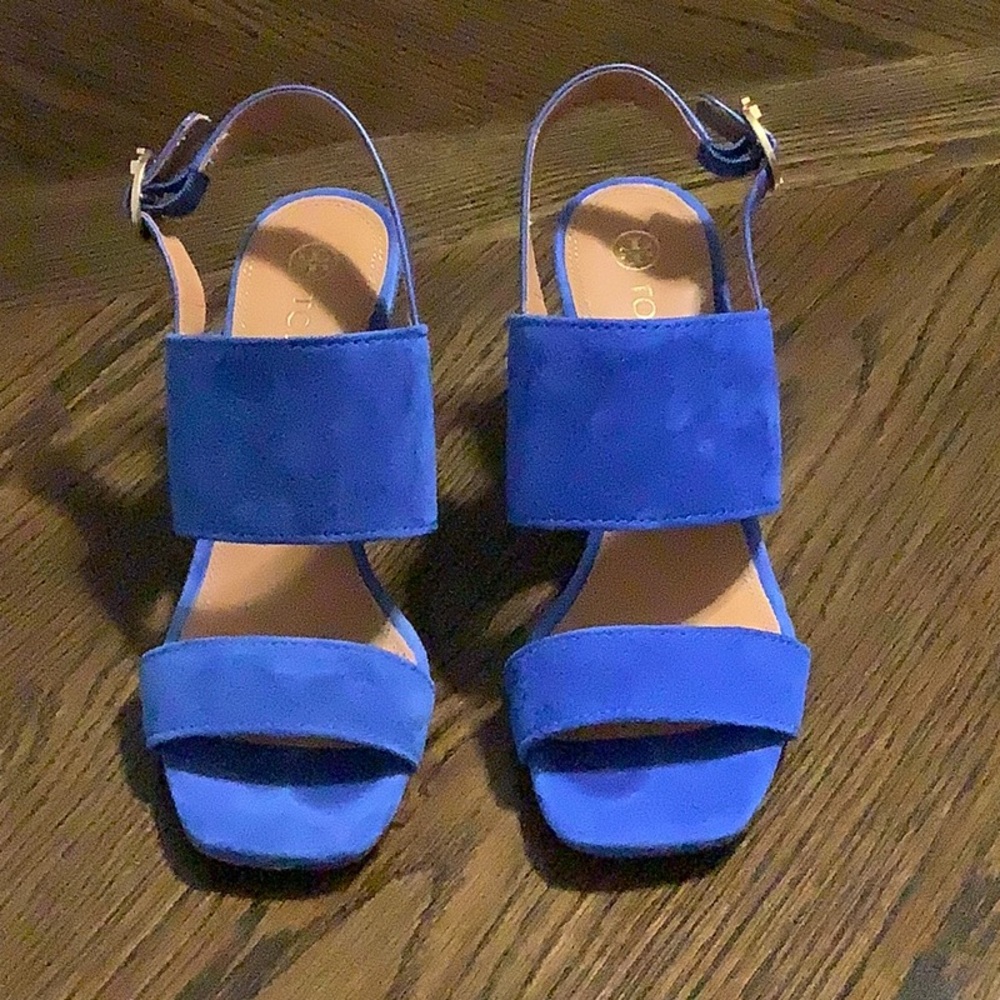 Tory Burch Nautical Blue Block Heel Sandals